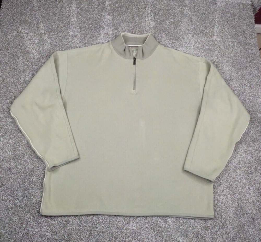 TOMMY BAHAMA Sweatshirt Men XL Green 1/4 Zip Pullover Sweater Preppy Dad